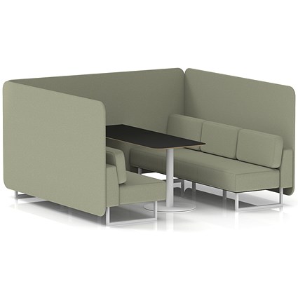 Brixworth 6 Seater Bench Booth With Table, White Legs, Black Table With White Leg, Main Line Flax Fabric, Newbury Panels And Sofa