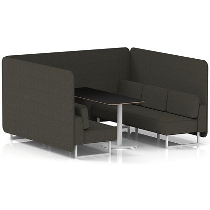 Brixworth 6 Seater Bench Booth With Table, White Legs, Black Table With White Leg, Main Line Flax Fabric, Temple Panels And Sofa