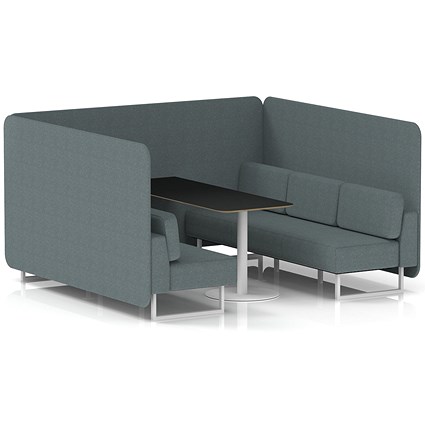 Brixworth 6 Seater Bench Booth With Table, White Legs, Black Table With White Leg, Main Line Flax Fabric, Westminster Panels And Sofa