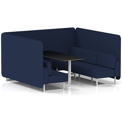 Brixworth 6 Seater Bench Booth With Table, White Legs, Black Table With White Leg, Synergy Fabric, Alike Panels And Sofa