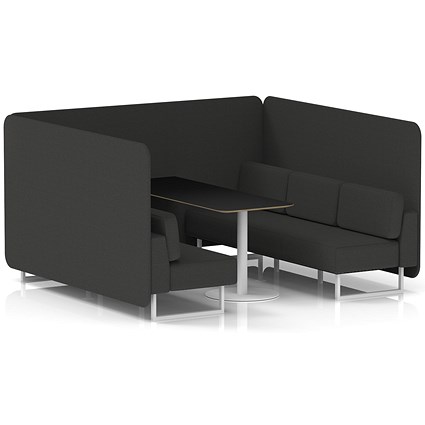 Brixworth 6 Seater Bench Booth With Table, White Legs, Black Table With White Leg, Synergy Fabric, Mix Panels And Sofa