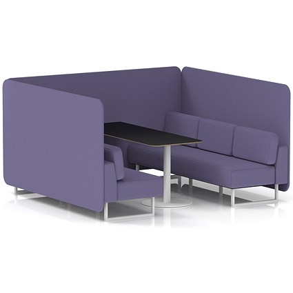 Brixworth 6 Seater Bench Booth With Table, White Legs, Black Table With White Leg, Synergy Fabric, Order Panels And Sofa