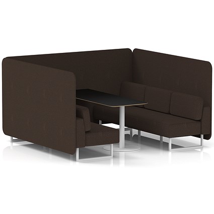 Brixworth 6 Seater Bench Booth With Table, White Legs, Black Table With White Leg, Synergy Fabric, Wed Panels And Sofa
