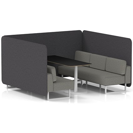 Brixworth 6 Seater Bench Booth With Table, White Legs, Black Table With White Leg, X2 Fabric, Arithmetic Panels And Number Sofa