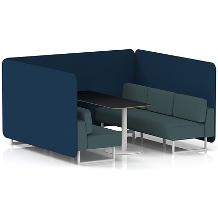 Brixworth 6 Seater Bench Booth With Table, White Legs, Black Table With White Leg, X2 Fabric, Calculus Panels And Polygon Sofa