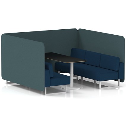 Brixworth 6 Seater Bench Booth With Table, White Legs, Black Table With White Leg, X2 Fabric, Polygon Panels And Calculus Sofa