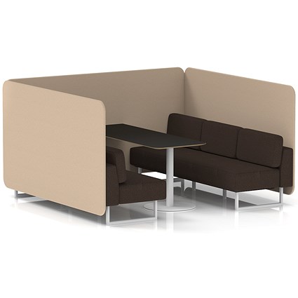 Brixworth 6 Seater Bench Booth With Table, White Legs, Black Table With White Leg, Synergy Fabric, Affix Panels And Wed Sofa