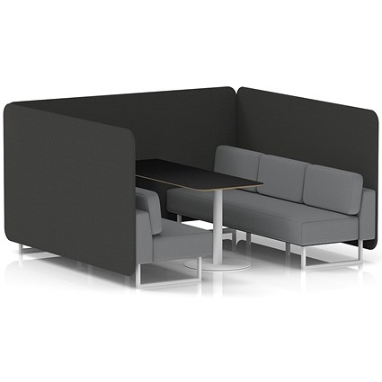 Brixworth 6 Seater Bench Booth With Table, White Legs, Black Table With White Leg, Synergy Fabric, Mix Panels And Partner Sofa