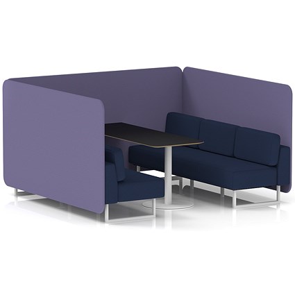 Brixworth 6 Seater Bench Booth With Table, White Legs, Black Table With White Leg, Synergy Fabric, Order Panels And Alike Sofa
