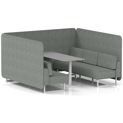 Brixworth 6 Seater Bench Booth With Table, White Legs, Grey Table With White Leg, Rivet Fabric, Prime Panels And Sofa