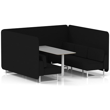 Brixworth 6 Seater Bench Booth With Table, White Legs, Grey Table With White Leg, X2 Fabric, Diameter Panels And Sofa