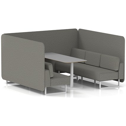Brixworth 6 Seater Bench Booth With Table, White Legs, Grey Table With White Leg, X2 Fabric, Number Panels And Sofa