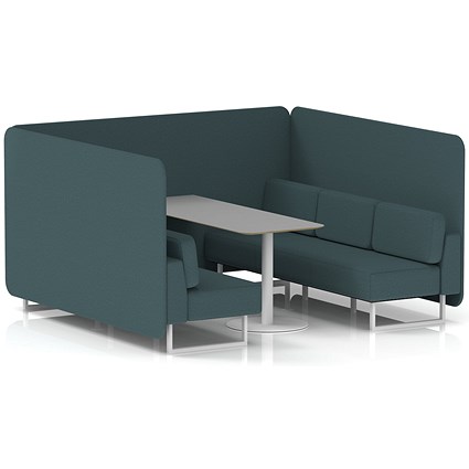 Brixworth 6 Seater Bench Booth With Table, White Legs, Grey Table With White Leg, X2 Fabric, Polygon Panels And Sofa