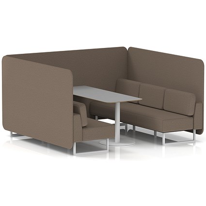 Brixworth 6 Seater Bench Booth With Table, White Legs, Grey Table With White Leg, X2 Fabric, Theory Panels And Sofa