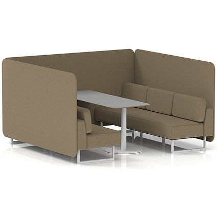 Brixworth 6 Seater Bench Booth With Table, White Legs, Grey Table With White Leg, Main Line Flax Fabric, Bank Panels And Sofa
