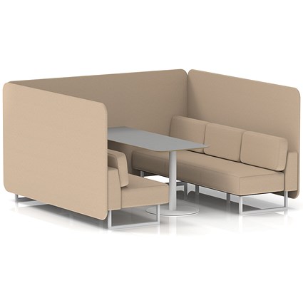 Brixworth 6 Seater Bench Booth With Table, White Legs, Grey Table With White Leg, Synergy Fabric, Affix Panels And Sofa