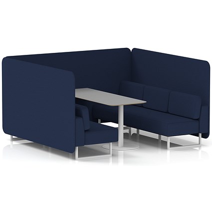 Brixworth 6 Seater Bench Booth With Table, White Legs, Grey Table With White Leg, Synergy Fabric, Alike Panels And Sofa