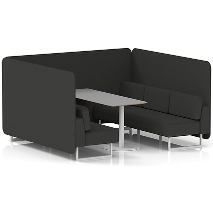 Brixworth 6 Seater Bench Booth With Table, White Legs, Grey Table With White Leg, Synergy Fabric, Mix Panels And Sofa