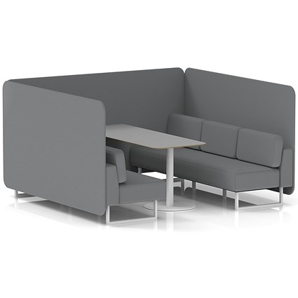 Brixworth 6 Seater Bench Booth With Table, White Legs, Grey Table With White Leg, Synergy Fabric, Partner Panels And Sofa