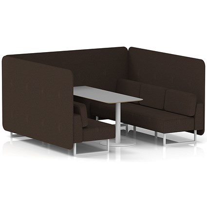 Brixworth 6 Seater Bench Booth With Table, White Legs, Grey Table With White Leg, Synergy Fabric, Wed Panels And Sofa
