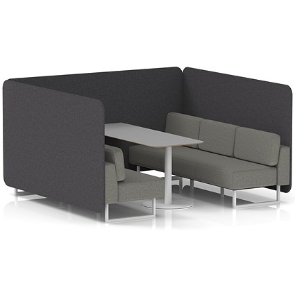Brixworth 6 Seater Bench Booth With Table, White Legs, Grey Table With White Leg, X2 Fabric, Arithmetic Panels And Number Sofa