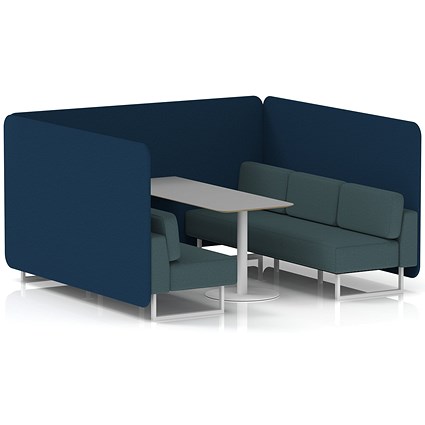 Brixworth 6 Seater Bench Booth With Table, White Legs, Grey Table With White Leg, X2 Fabric, Calculus Panels And Polygon Sofa