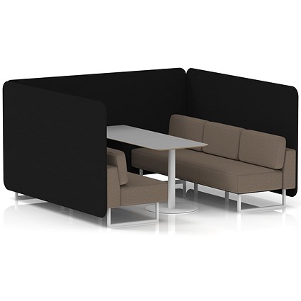 Brixworth 6 Seater Bench Booth With Table, White Legs, Grey Table With White Leg, X2 Fabric, Diameter Panels And Theory Sofa