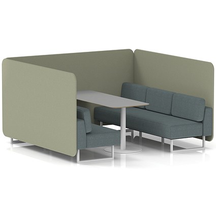 Brixworth 6 Seater Bench Booth With Table, White Legs, Grey Table With White Leg, Main Line Flax Fabric, Newbury Panels And Westminster Sofa