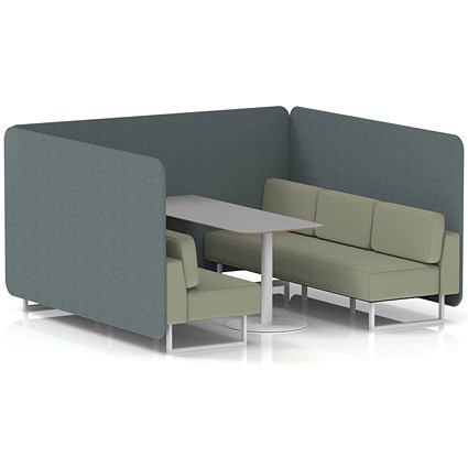 Brixworth 6 Seater Bench Booth With Table, White Legs, Grey Table With White Leg, Main Line Flax Fabric, Westminster Panels And Newbury Sofa