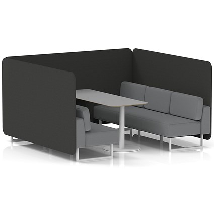 Brixworth 6 Seater Bench Booth With Table, White Legs, Grey Table With White Leg, Synergy Fabric, Mix Panels And Partner Sofa