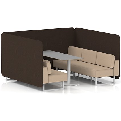 Brixworth 6 Seater Bench Booth With Table, White Legs, Grey Table With White Leg, Synergy Fabric, Wed Panels And Affix Sofa