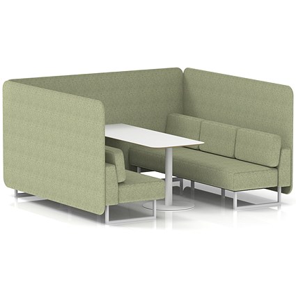 Brixworth 6 Seater Bench Booth With Table, White Legs, White Table, Rivet Fabric, Burnish Panels And Sofa