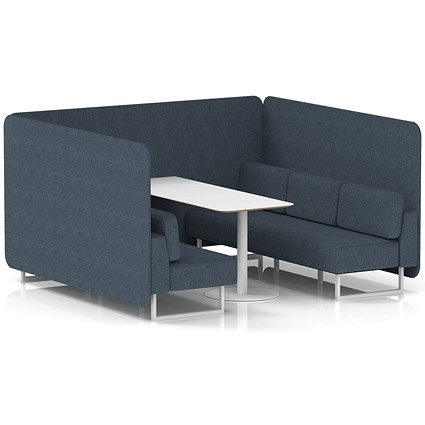 Brixworth 6 Seater Bench Booth With Table, White Legs, White Table, Rivet Fabric, Crucible Panels And Sofa