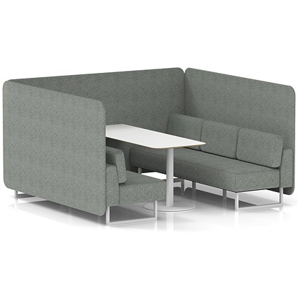 Brixworth 6 Seater Bench Booth With Table, White Legs, White Table, Rivet Fabric, Prime Panels And Sofa