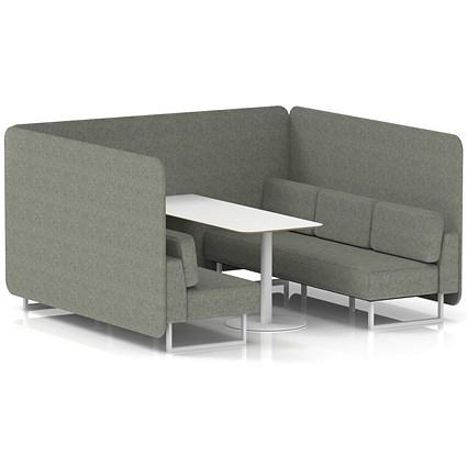 Brixworth 6 Seater Bench Booth With Table, White Legs, White Table, Rivet Fabric, Vitreous Panels And Sofa