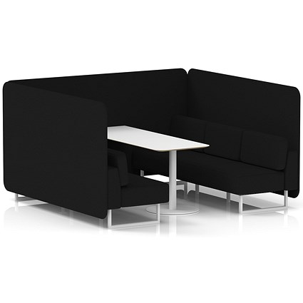 Brixworth 6 Seater Bench Booth With Table, White Legs, White Table, X2 Fabric, Diameter Panels And Sofa