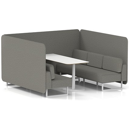 Brixworth 6 Seater Bench Booth With Table, White Legs, White Table, X2 Fabric, Number Panels And Sofa