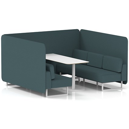 Brixworth 6 Seater Bench Booth With Table, White Legs, White Table, X2 Fabric, Polygon Panels And Sofa