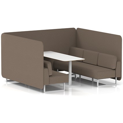 Brixworth 6 Seater Bench Booth With Table, White Legs, White Table, X2 Fabric, Theory Panels And Sofa
