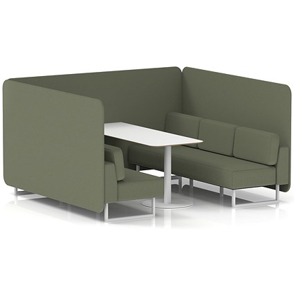 Brixworth 6 Seater Bench Booth With Table, White Legs, White Table, Main Line Flax Fabric, Monument Panels And Sofa