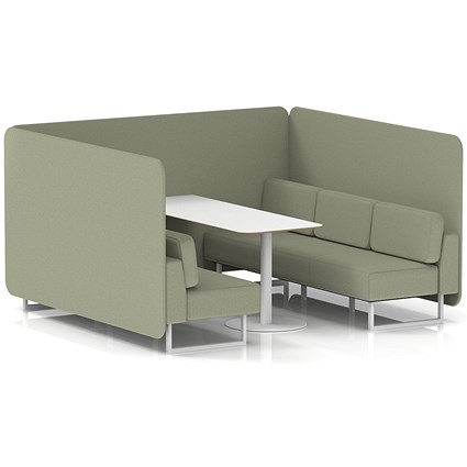 Brixworth 6 Seater Bench Booth With Table, White Legs, White Table, Main Line Flax Fabric, Newbury Panels And Sofa