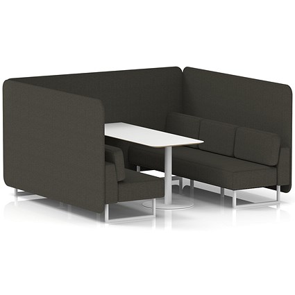 Brixworth 6 Seater Bench Booth With Table, White Legs, White Table, Main Line Flax Fabric, Temple Panels And Sofa