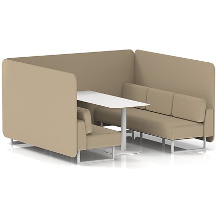Brixworth 6 Seater Bench Booth With Table, White Legs, White Table, Main Line Flax Fabric, Upminster Panels And Sofa