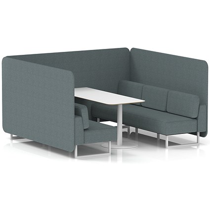 Brixworth 6 Seater Bench Booth With Table, White Legs, White Table, Main Line Flax Fabric, Westminster Panels And Sofa