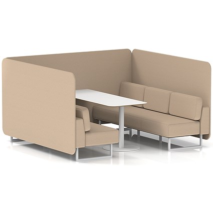 Brixworth 6 Seater Bench Booth With Table, White Legs, White Table, Synergy Fabric, Affix Panels And Sofa