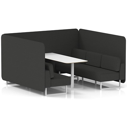 Brixworth 6 Seater Bench Booth With Table, White Legs, White Table, Synergy Fabric, Mix Panels And Sofa