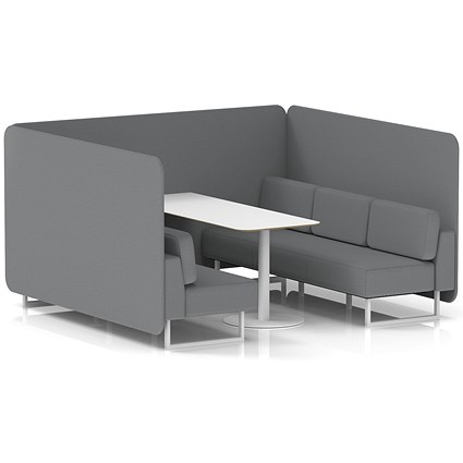 Brixworth 6 Seater Bench Booth With Table, White Legs, White Table, Synergy Fabric, Partner Panels And Sofa