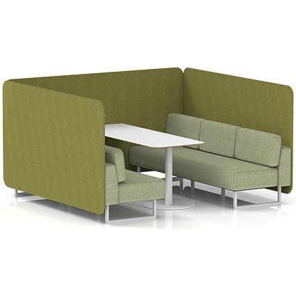 Brixworth 6 Seater Bench Booth With Table, White Legs, White Table, Rivet Fabric, Olive Panels And Burnish Sofa