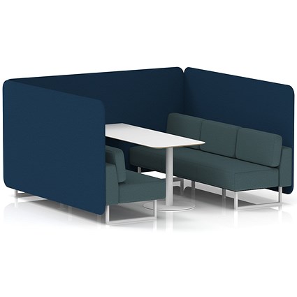 Brixworth 6 Seater Bench Booth With Table, White Legs, White Table, X2 Fabric, Calculus Panels And Polygon Sofa