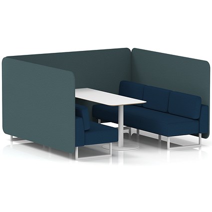 Brixworth 6 Seater Bench Booth With Table, White Legs, White Table, X2 Fabric, Polygon Panels And Calculus Sofa